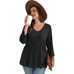 Ofeefan 3/4 Length Sleeve Womens Tops 2025 Blouses For Women Dressy Casual Fashion Clothing V Neck Babydoll Tops Fall Outfits