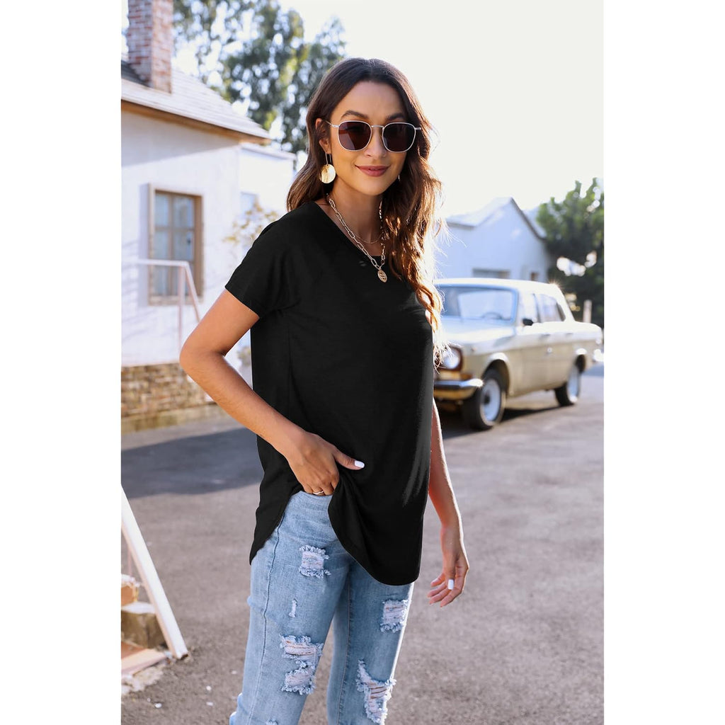 Newchoice Women's Casual Batwing Long Sleeve T Shirt Round Neck Basic Loose Tunic Tops