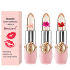 Bestland 3 Pcs/Set Flower Jelly Lipstick Set Temperature Change Moisturizer Long Lasting Nutritious Balm Magic Color Change Lip Gloss (3Pcs Flower Jelly Lipstick 010203)