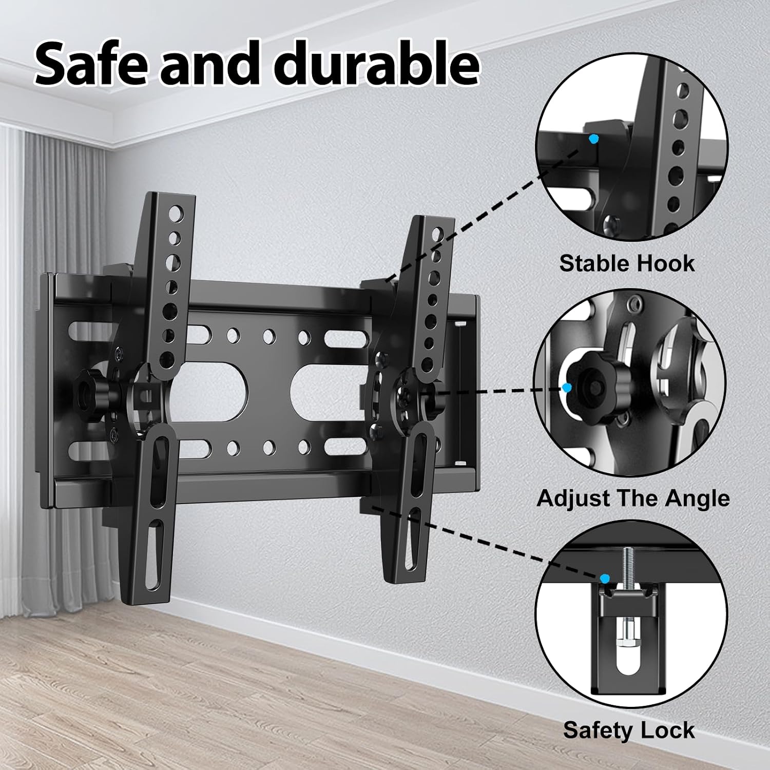 Jobzyp Tilt Tv Wall Mount Bracket For 14-42 Flat Screen Tvs & Monitors, 19 21 23 27 29 32 37 39 Inch Low Profile Universal Tilting Tv Monitor Mount Fits 8" Wood Studs Vesa 50X50-200X200Mm Up To 55 Lbs
