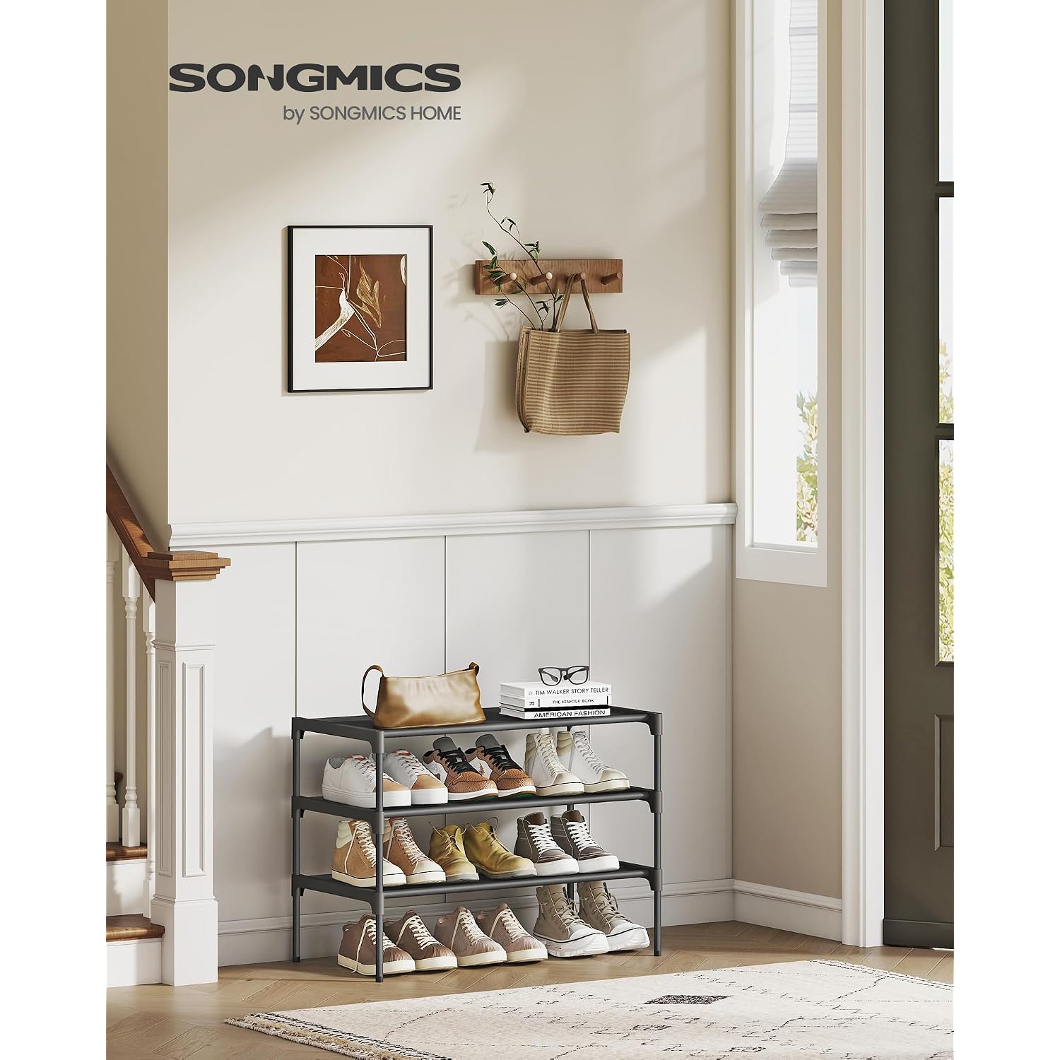Songmics Shoe Rack, Space-Saving, Entryway, Metal Frame | Space-Saving Shoe Storage Organizer, Non-Woven Fabric Shelves, Ulsh023Bh01