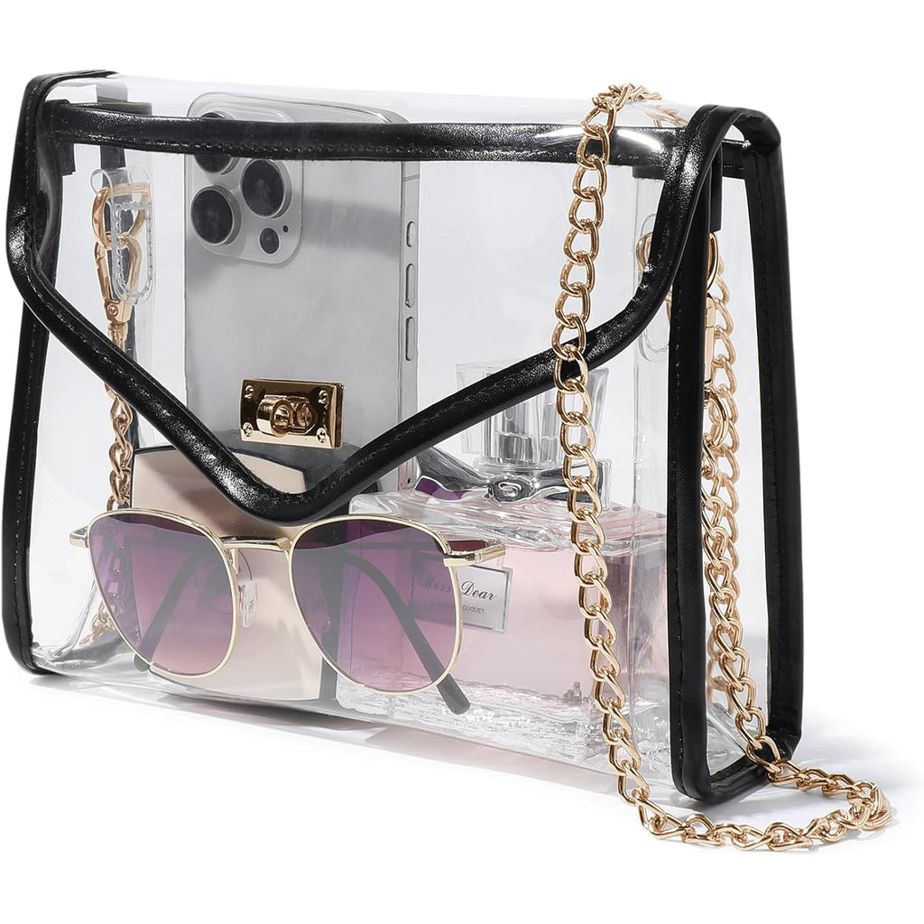 Clear Purse For Women Stadium Approved, Clear Crossbody Bag With Leather Edging For Concert Sports Events