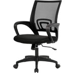 BestOffice | Ergonomic Office Chair | Mid-Back Swivel Desk Chair | Breathable Backrest & Lumbar Support | Adjustable Height | Sponge Seat | Rolling Wheels | Dark Black | for Adults & Women