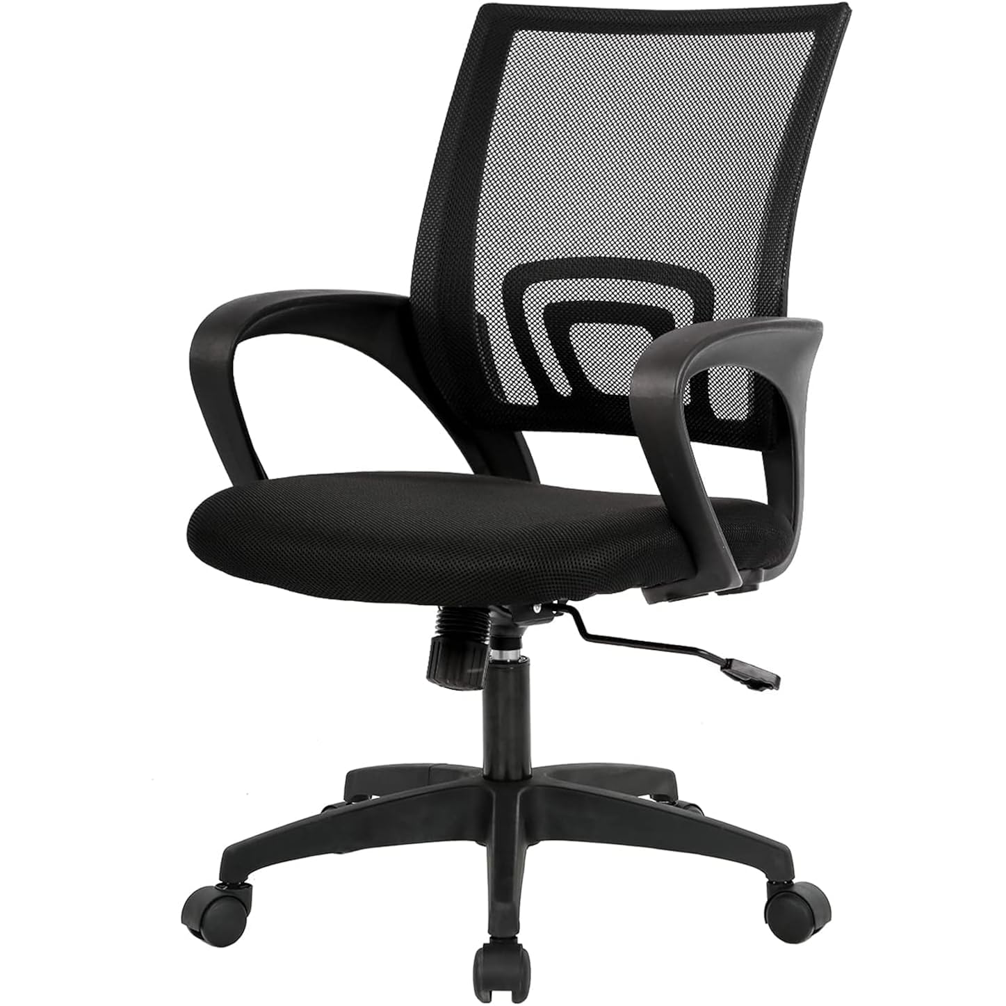 BestOffice | Ergonomic Office Chair | Mid-Back Swivel Desk Chair | Breathable Backrest & Lumbar Support | Adjustable Height | Sponge Seat | Rolling Wheels | Dark Black | for Adults & Women