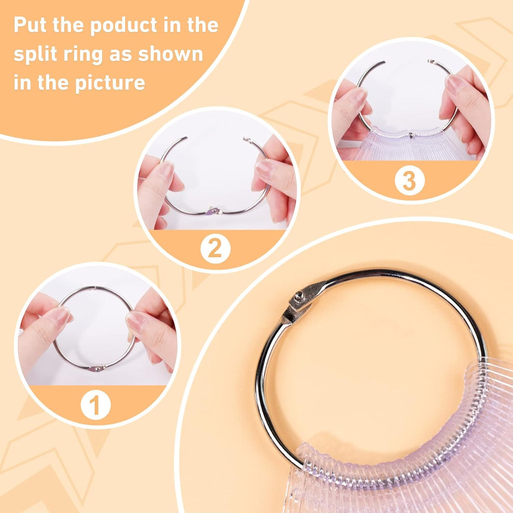 Subay 100pcs Fan-shaped Nail Swatches Sticks with Number Stickers, False Fake Nail Art Tips Sticks Polish Gel Salon Display Practice Tools with Metal Split Ring Holder