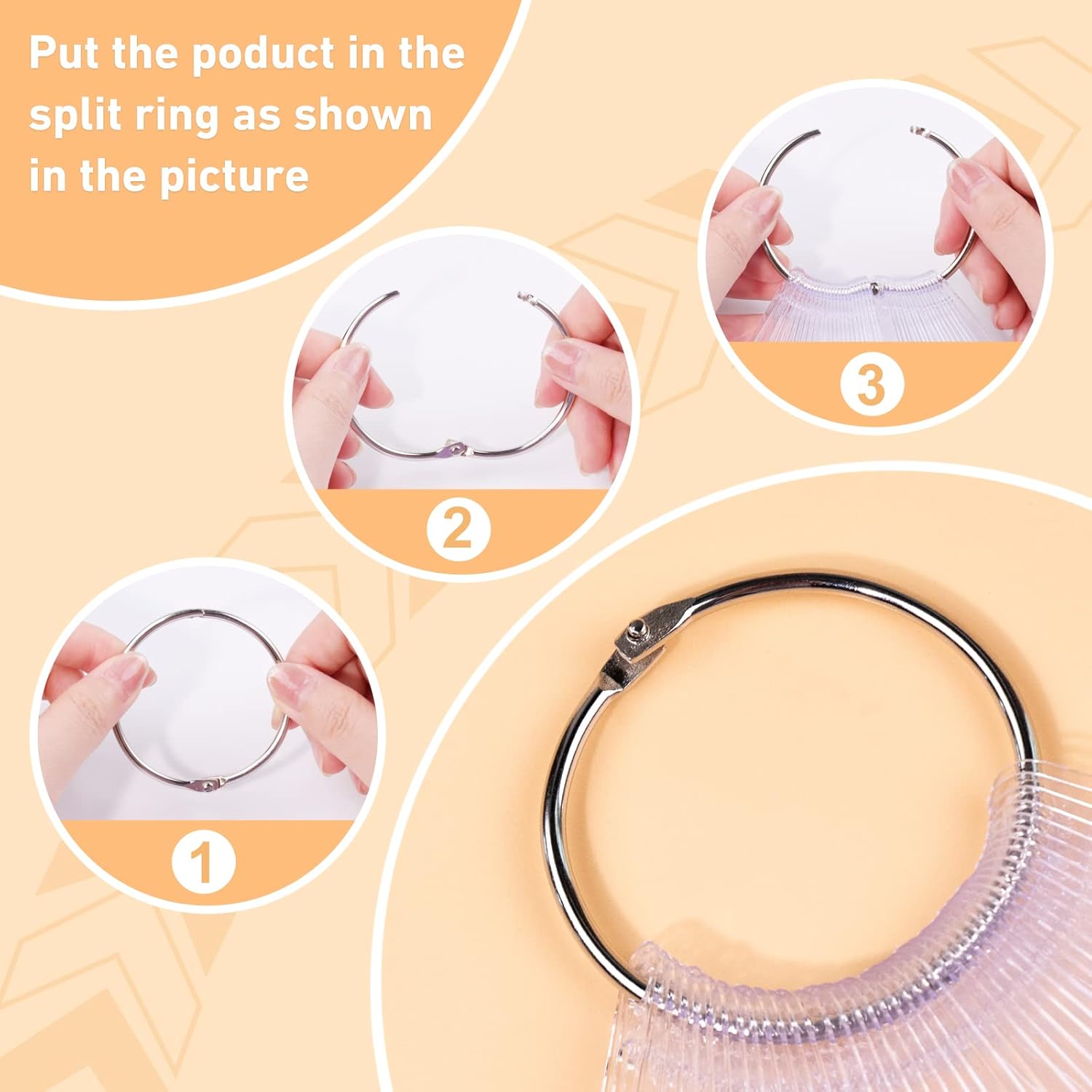 Subay 100pcs Fan-shaped Nail Swatches Sticks with Number Stickers, False Fake Nail Art Tips Sticks Polish Gel Salon Display Practice Tools with Metal Split Ring Holder