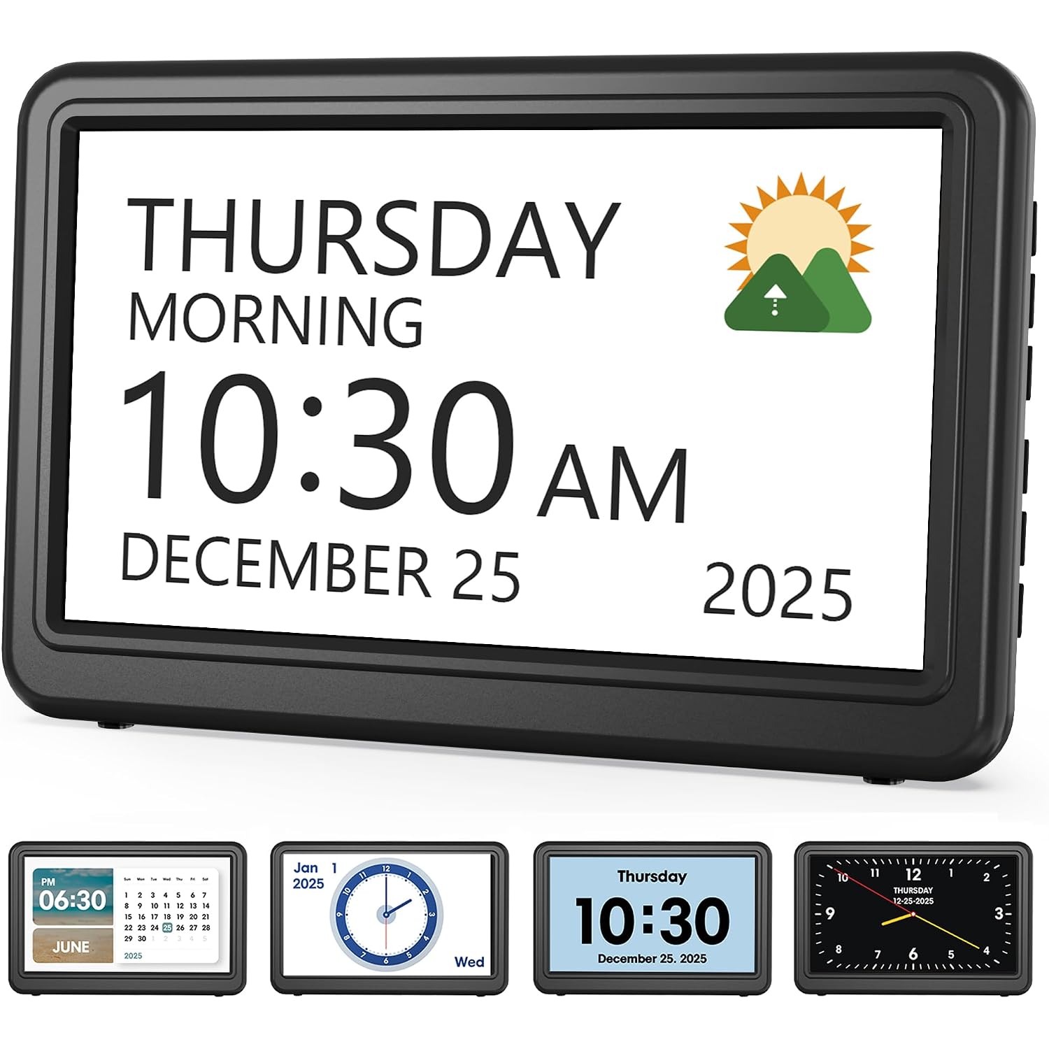 Clock With Day And Date For Elderly, 7" Large Display Digital Calendar Day Clock With 20 Custom Alarms And Medicine Reminders, Dimmable Dementia Alzheimers Clocks For Seniors, Black (Ac Powered)