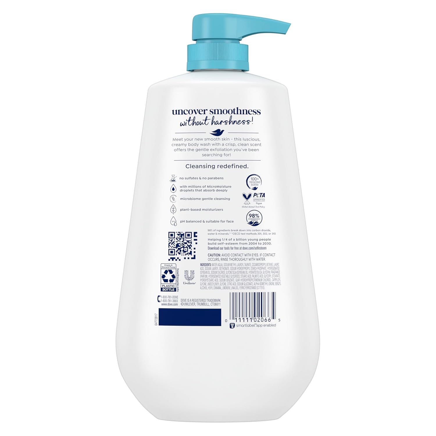 Dove 24Hr Lotion Body Wash Gentle Exfoliate Sea Minerals, 30.6 Oz | Exfoliating Body Wash With Micromoisture For Smooth, Soft Skin
