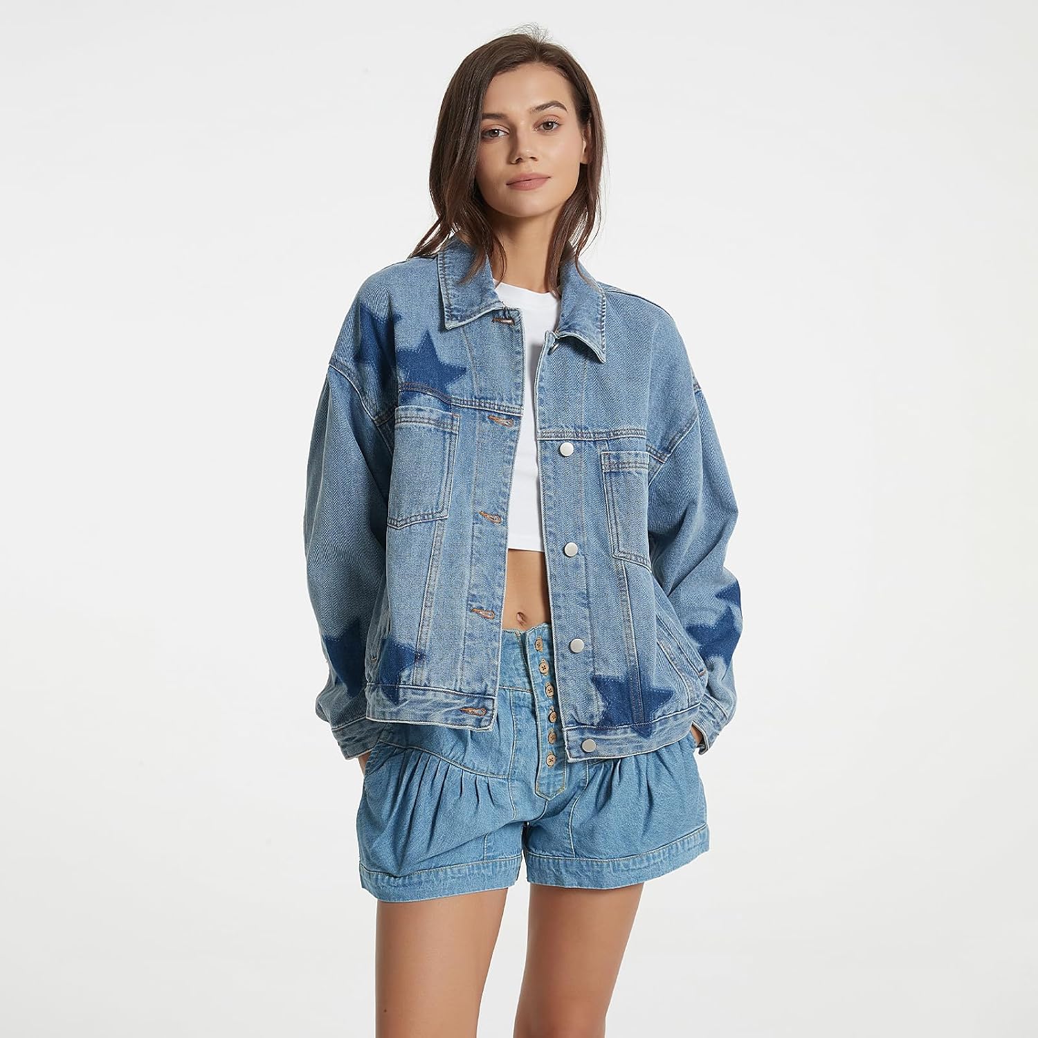 Vintage Oversized Women Denim Jacket, Retro Boyfriend Jean Coat With Button Up, Baggy Fit, Pockets, Casual Outerwear