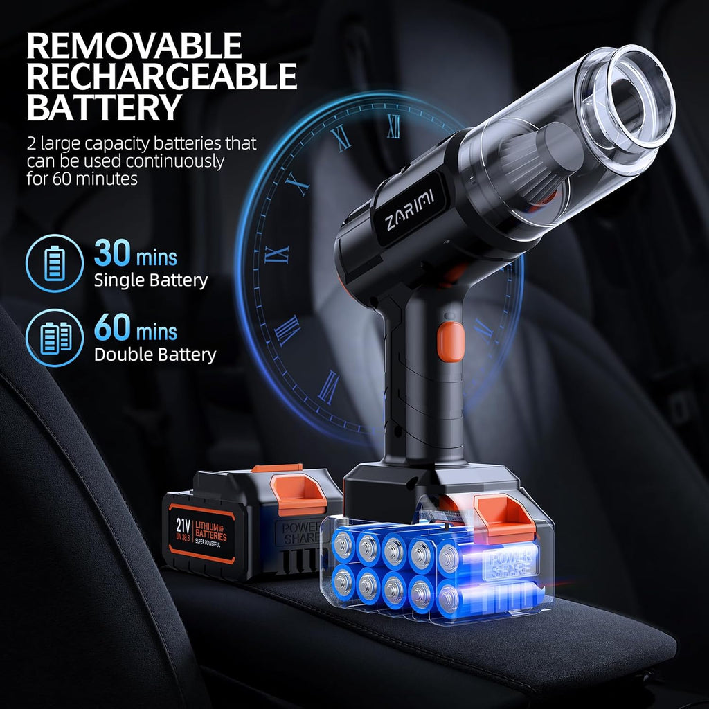 Portable Cordless Car Vacuum, 50,000Pa High-Power Brushless Motor, Rechargeable Handheld Vacuum Cleaner With 2 Batteries & Charger, 6-In-1 Vacuum Cleaners For Home, Keyboard, Pet Hair, Black