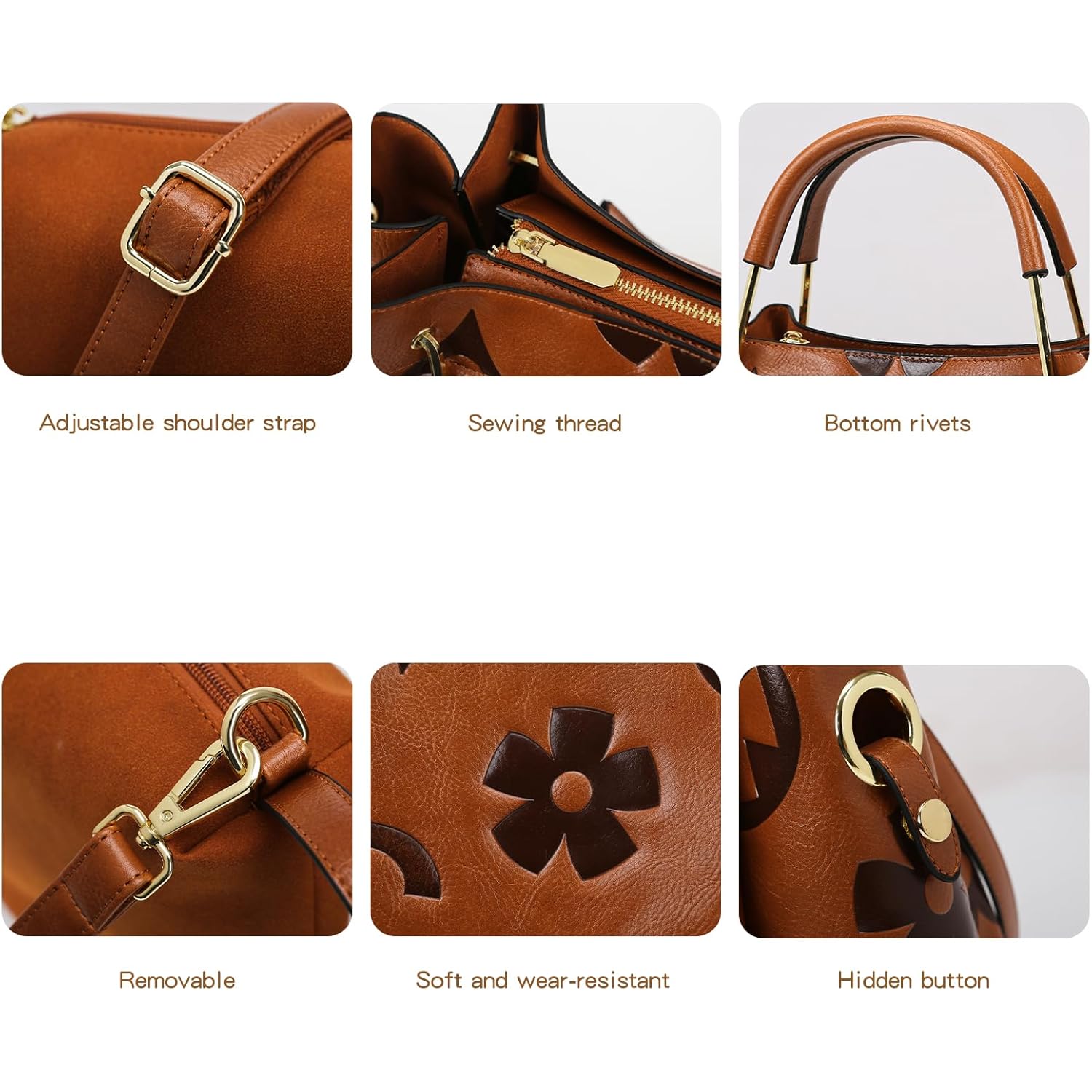 Travistar Floral Handbags Purses Women - Embossed Leather Top Handle Handbag Set Large Shoulder Bag Ladies Bucket Hobo Tote