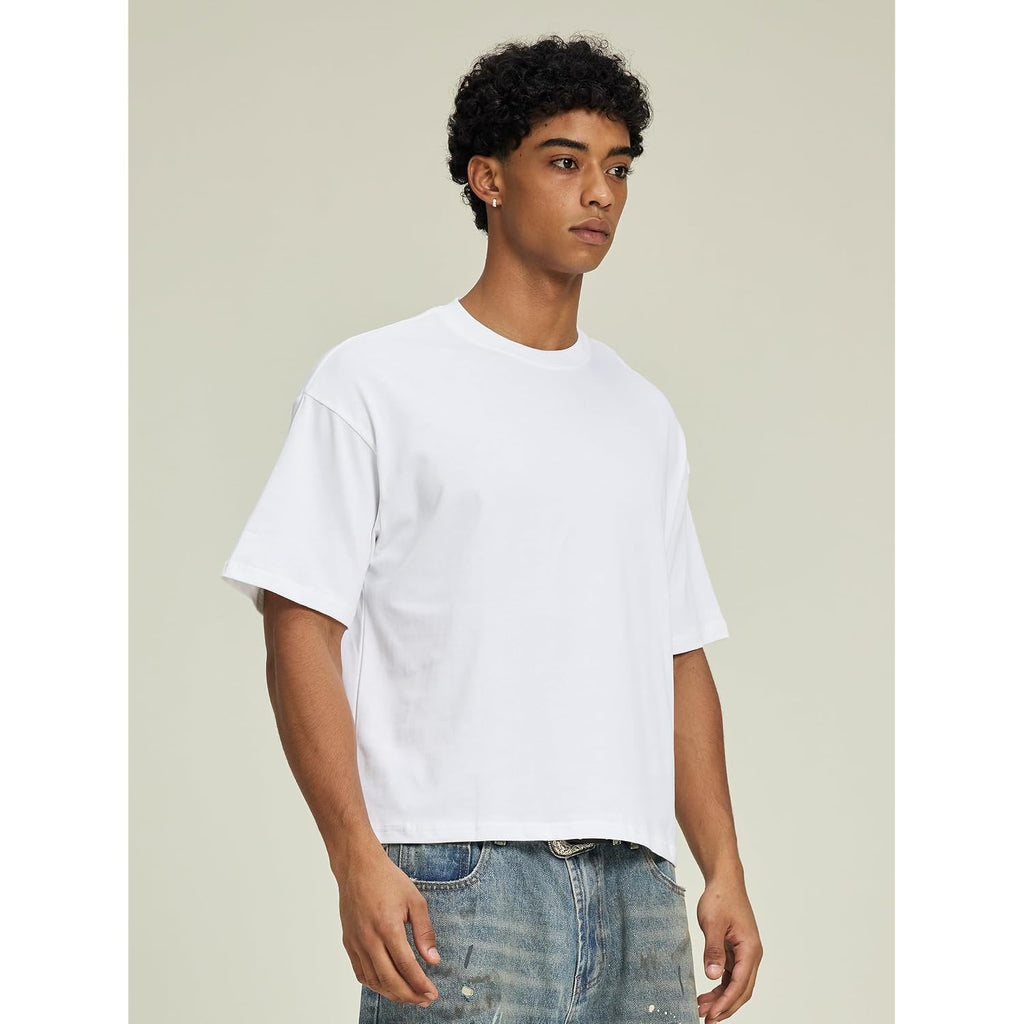 Cropped Oversized Men'S T-Shirts Cotton Fashion Boxy T Shirt Short Sleeve Crew Neck Tee For Men