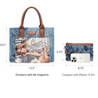 Denim Tote Bag For Women Top Handle Satchel Purse Boho Shoulder Handbags With Wristlet