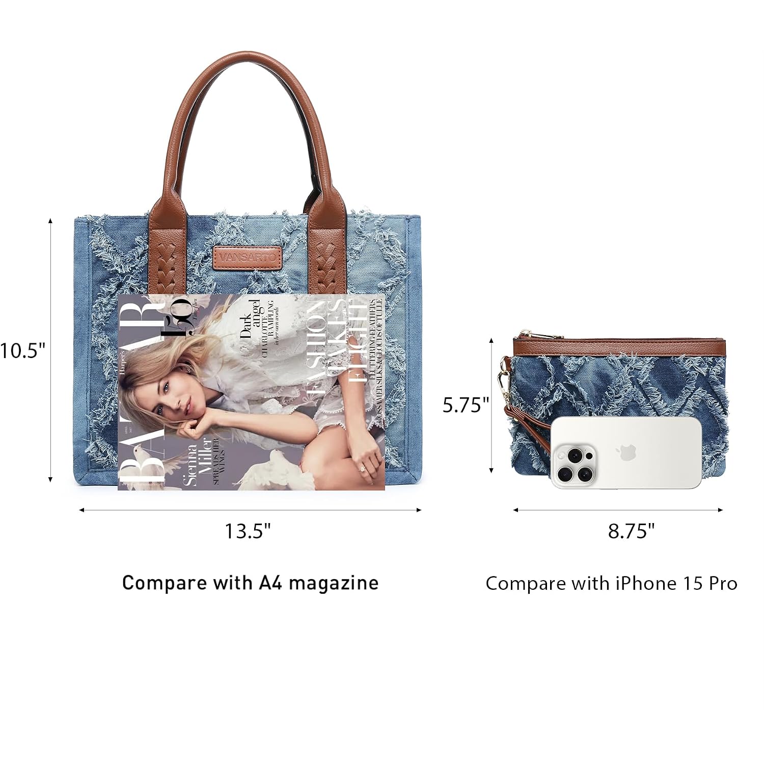 Denim Tote Bag For Women Top Handle Satchel Purse Boho Shoulder Handbags With Wristlet
