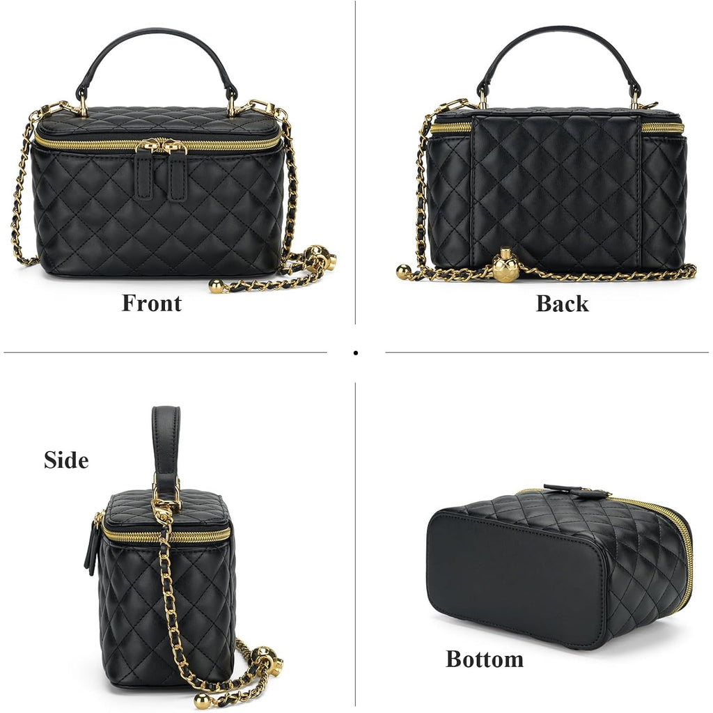 Mini Quilted Box Crossbody Bags For Women, Small Square Designer Clutch Purses With Adjustable Chain Strap