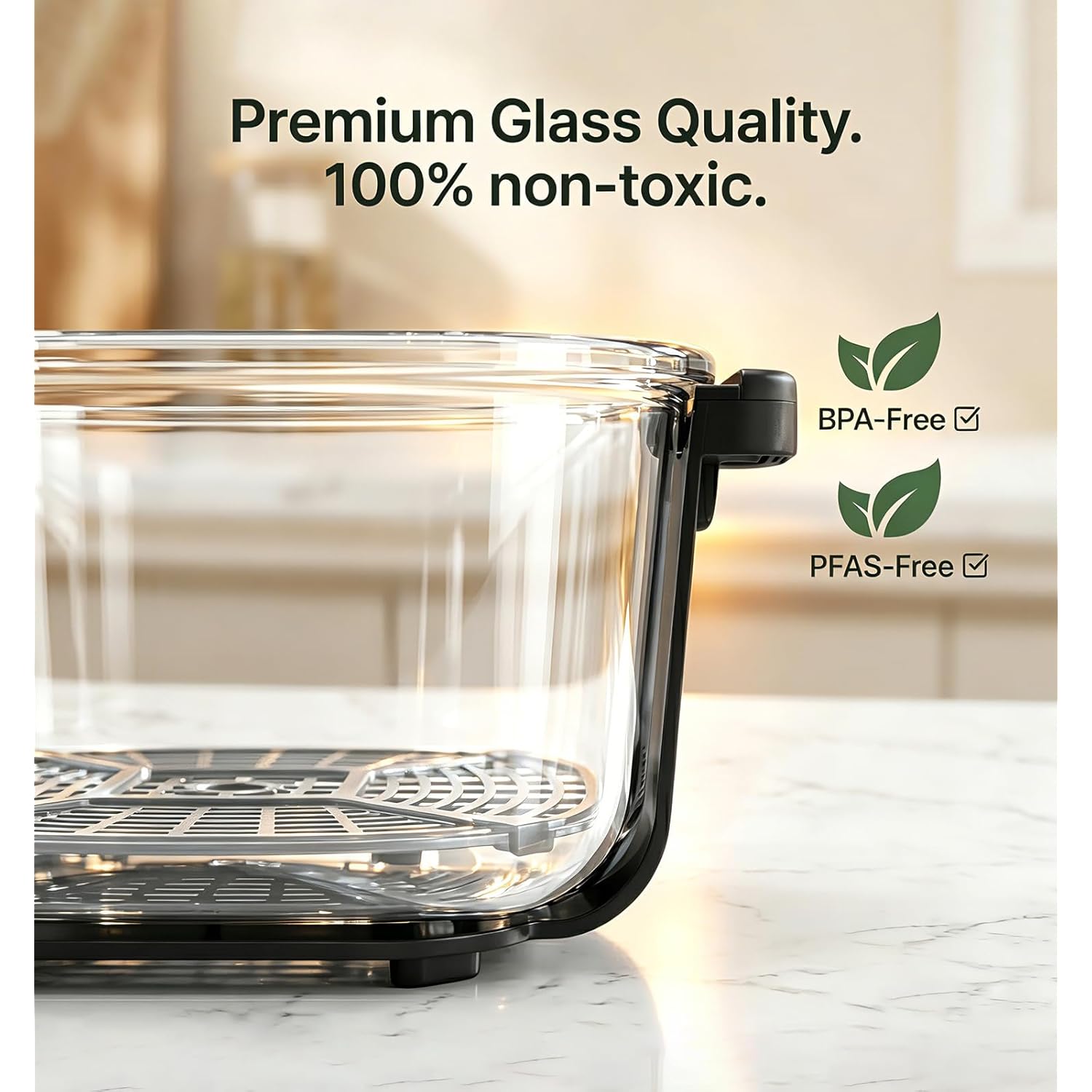 5-in-1 Glass Air Fryer for Healthy Oil-Free Cooking, Portable 1500W Countertop Cooker with 4QT & 6-Cup Glass Bowl, Non-Toxic Design & Dishwasher Safe for Single & Family Meals