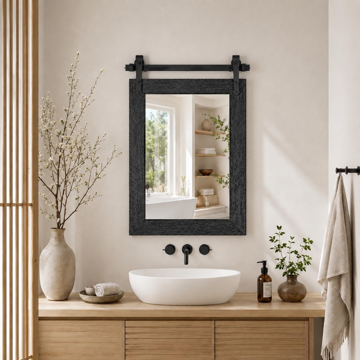 Farmhouse Bathroom Mirror For Over Sink 22”X32” Black, Rustic Western Barn Decor Bathroom Vanity Mirror, Wall Mirror For Bathroom, Living Room, Bedroom, Entryway