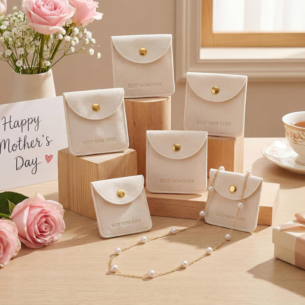 Yinkin 12 Sets Mother's Day Church Gifts Mother's Day Necklaces Gifts Bulk Gold Pearl Choker with Jewelry Pouch Adjustable Necklaces for Thank You Mom Church Gift