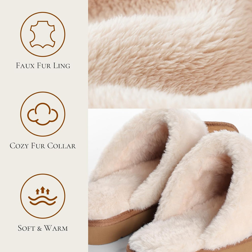 Fuzzy Slippers For Women Cozy Faux Fur House Shoes Winter Warm Memory Foam Slippers For Indoor And Outdoor
