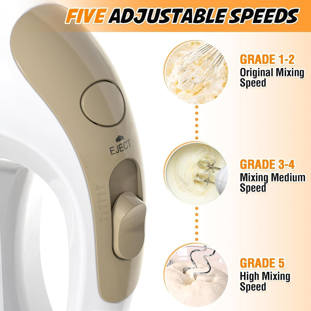 Handmixer Electric Handheld - 5 Speed Portable Kitchen Mixer Electric With 5 Stainless Steel Accessories Whisk, Food Beater For Whipping Mixing Cookies