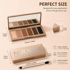 Eyeshadow Palette, 6-Color Brown Shades With 2 Brushes For Daily | Neutral Eyeshadow Palette,Travel, Daily Use, Easy To Clean,Portable,Makes A Great Gift