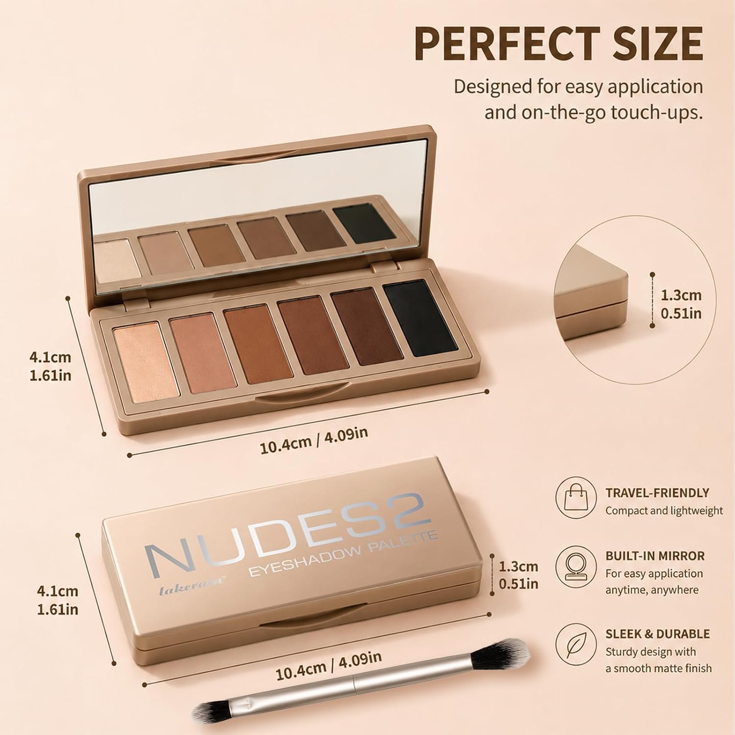 Eyeshadow Palette, 6-Color Brown Shades With 2 Brushes For Daily | Neutral Eyeshadow Palette,Travel, Daily Use, Easy To Clean,Portable,Makes A Great Gift