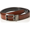 Perry Ellis Men'S Portfolio Double Stitched Leather Reversible Belt, Brown/Black, Silver Prong Buckle, Burnished Edges
