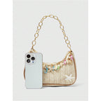 Makemechic Women'S Straw Beach Purse Seashell Beaded Shoulder Handbags Summer Vacation Bags