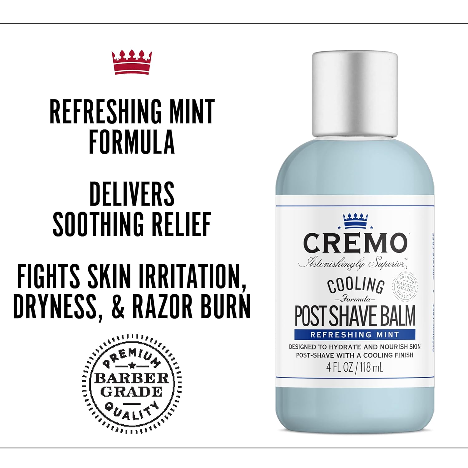 Cremo Cooling Formula Post Shave Balm, Soothes, Cools And Protects Skin From Shaving Irritation, Dryness and Razor Burn, 4 Oz