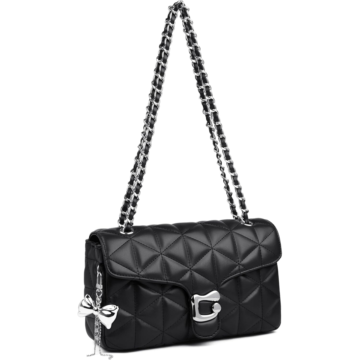Quilted Crossbody Bags For Women - Small Leather Cross Body Shoulder Handbags Satchel Designer Evening Chain Purses | Cute Pendant Charm