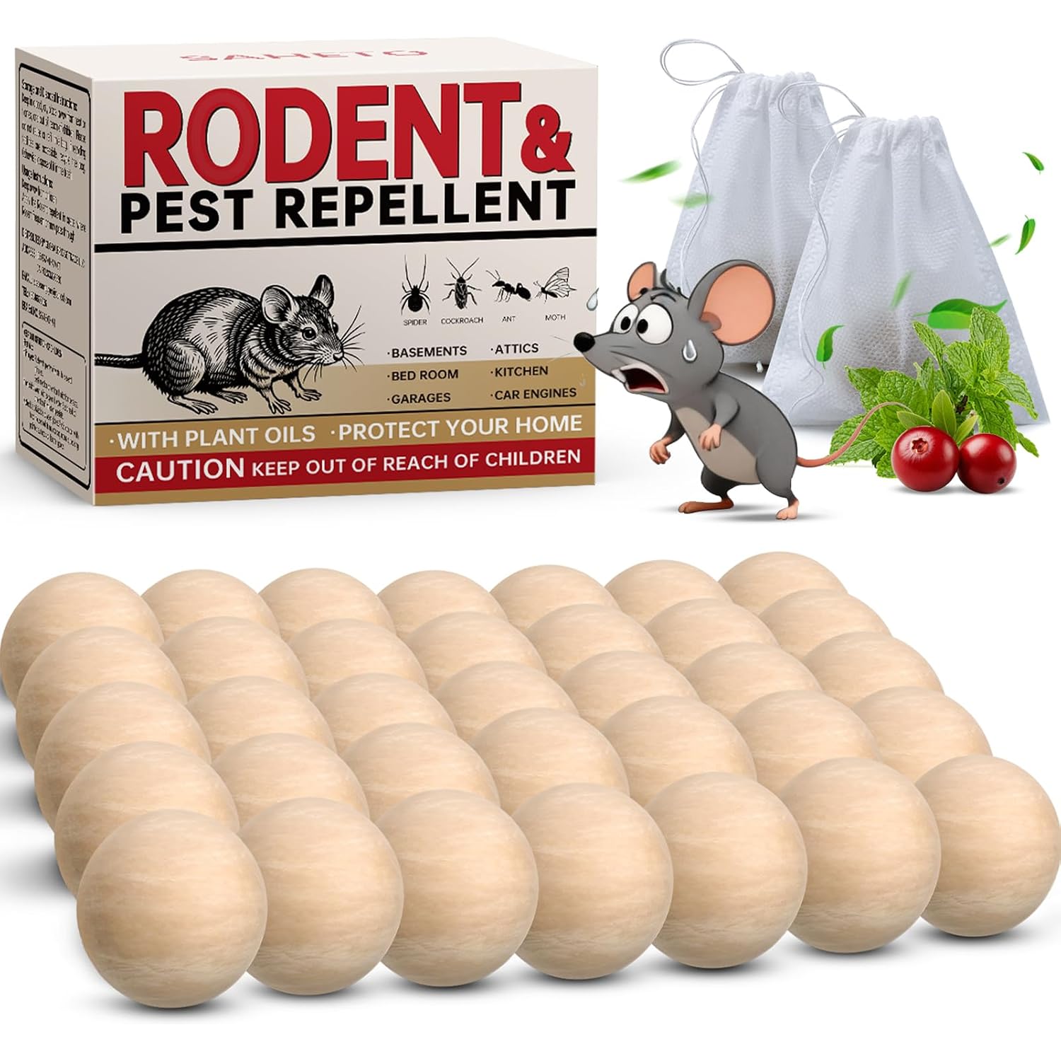 Mouse Repellent 36 Balls, Peppermint Rodent Repellent For Indoor & Outdoor Use, Long-Lasting Safe Mice Deterrent, Natural Effective Moth Balls For Rodent Control For Home, Car & Garden