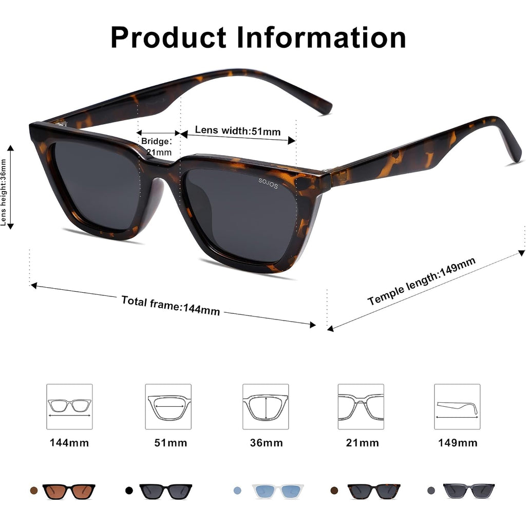 SOJOS Polarized Narrow Square Cateye Sunglasses for Women Retro Trendy Driving Glasses SJ2169 Tortoise/Grey