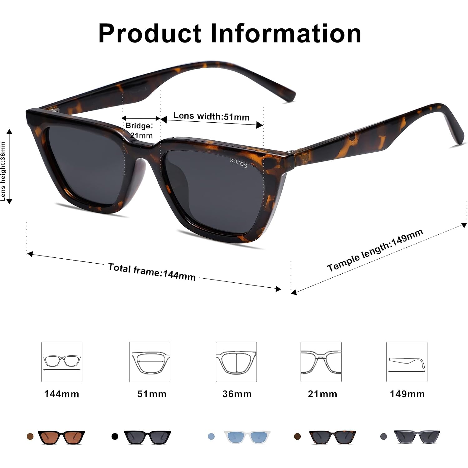 SOJOS Polarized Narrow Square Cateye Sunglasses for Women Retro Trendy Driving Glasses SJ2169 Tortoise/Grey