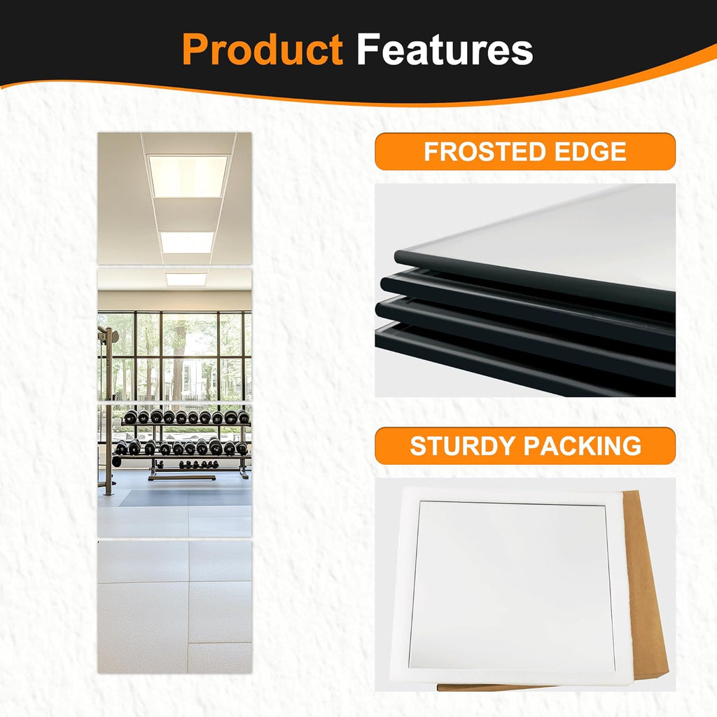 Delma Glass Full Length Wall Mirror Tiles, 14'' x 12'' 4PCS, Frameless Body Tiles for Bedroom, Mounted Home Gym, Door