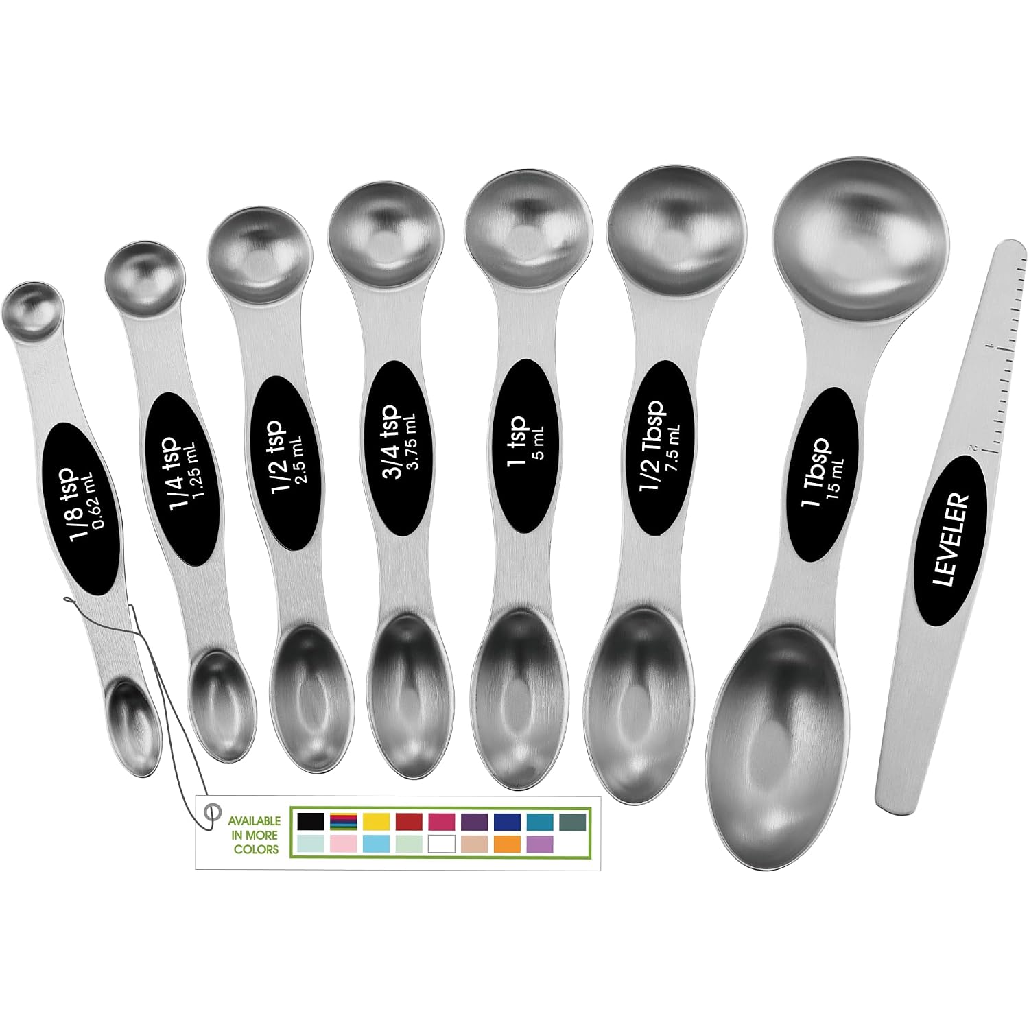 Spring Chef Stainless Steel Magnetic Measuring Spoons Set With Strong N45 Magnets, Heavy Duty Metal Kitchen Gadgets For Baking & Cooking, Fits In Most Kitchen Spice Jars, Set Of 8 With Leveler, Black