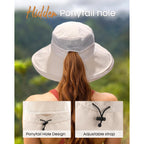FURTALK Wide Brim Sun Hat with Ponytail Hole for Women UPF 80+ UV Protection Packable Bucket Hiking Travel Outdoor Hat