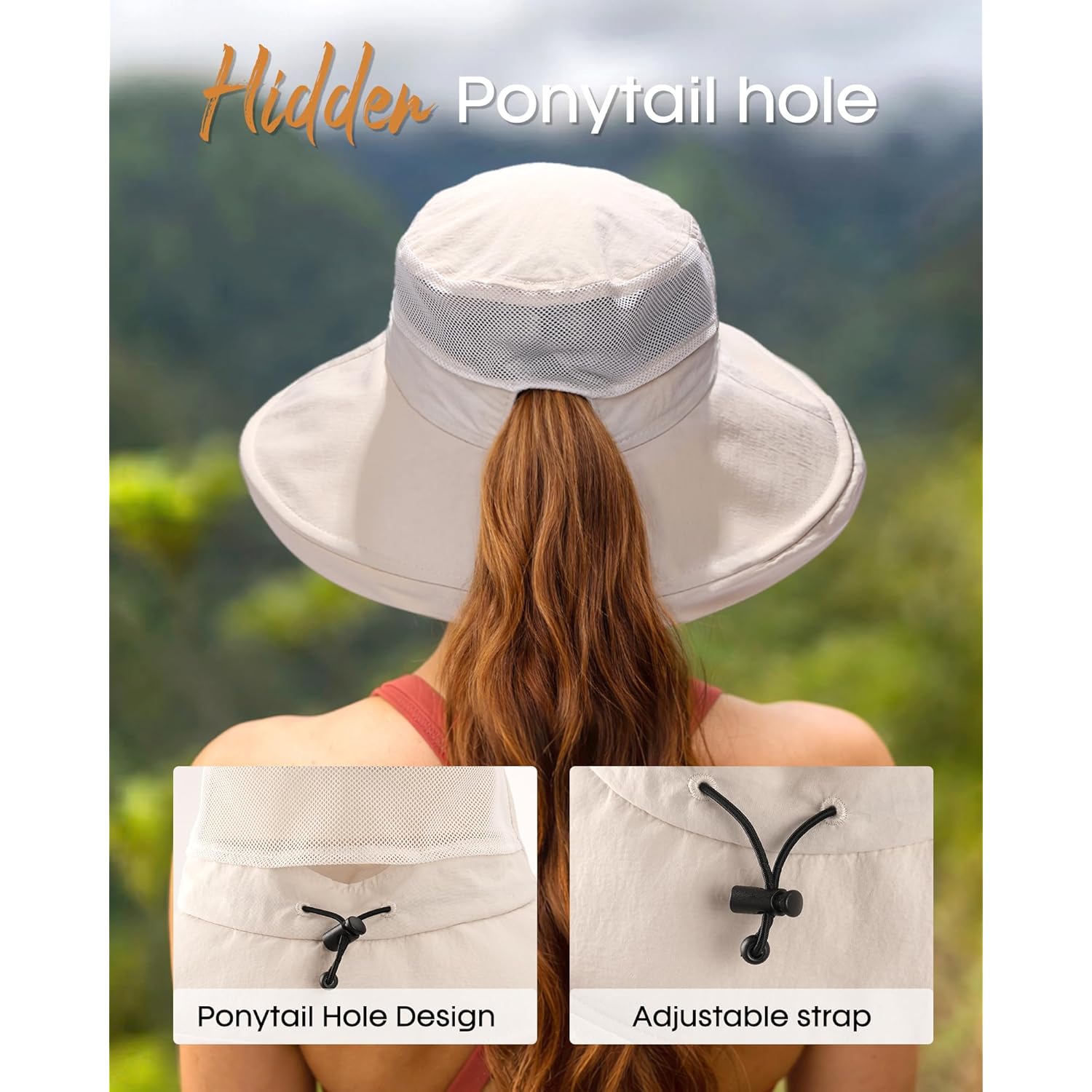 FURTALK Wide Brim Sun Hat with Ponytail Hole for Women UPF 80+ UV Protection Packable Bucket Hiking Travel Outdoor Hat