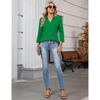Lomon 3/4 Length Sleeve Womens Tops 2026 Spring Summer Collared Polo Shirts V Neck Casual Basic Polos Tees Shirt