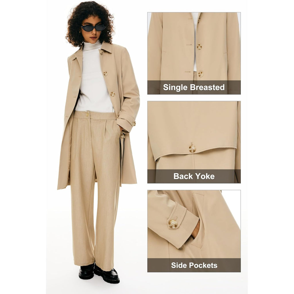Orolay Women'S Single Breasted Trench Coat Mid Long Classic Lapel Windproof Slim Outerwear Coats
