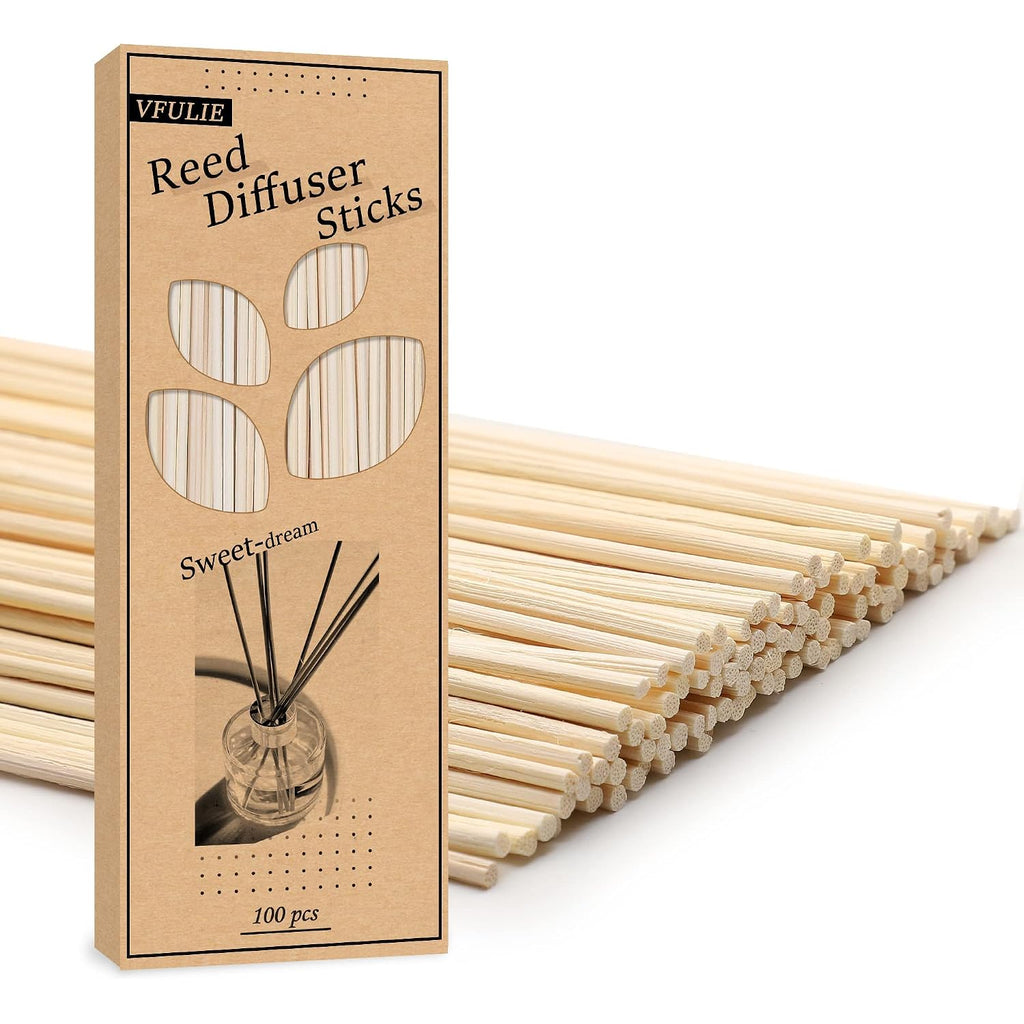 Vfulie 100Pcs Reed Diffuser Sticks, 10 Inch Natural Rattan Wood Sticks Essential Oil Aroma Diffuser Sticks Refill Replacement For Aroma Fragrance