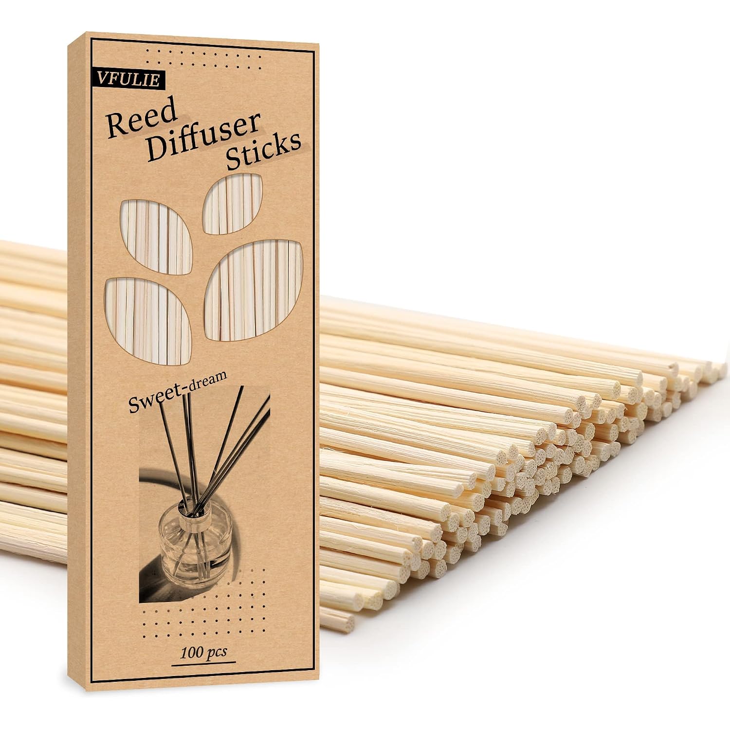 Vfulie 100Pcs Reed Diffuser Sticks, 10 Inch Natural Rattan Wood Sticks Essential Oil Aroma Diffuser Sticks Refill Replacement For Aroma Fragrance
