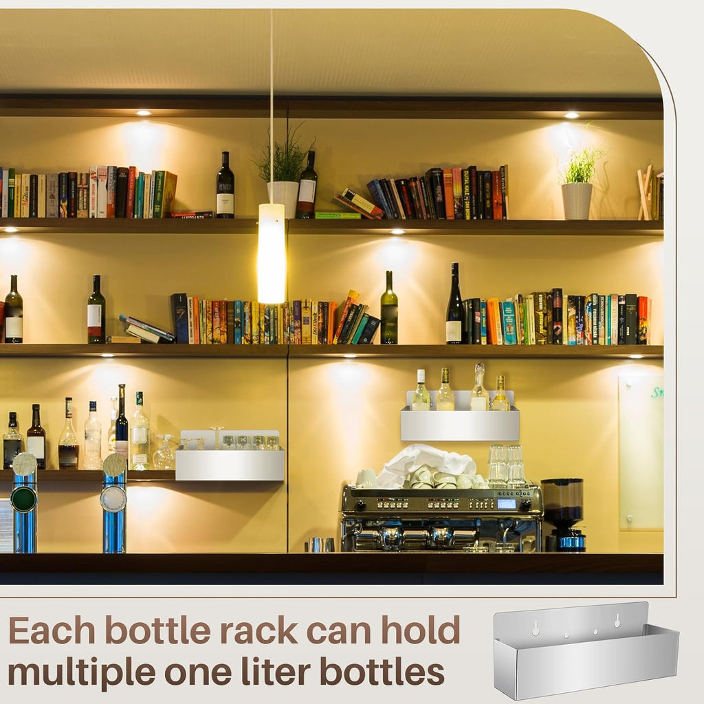 2 Pieces 15 Inch Single Speed Rail Stainless Steel Liquor Bottle Holder Wall Mounted Spray Bottle Rack Drink Rail Shelf For Bars, Silver