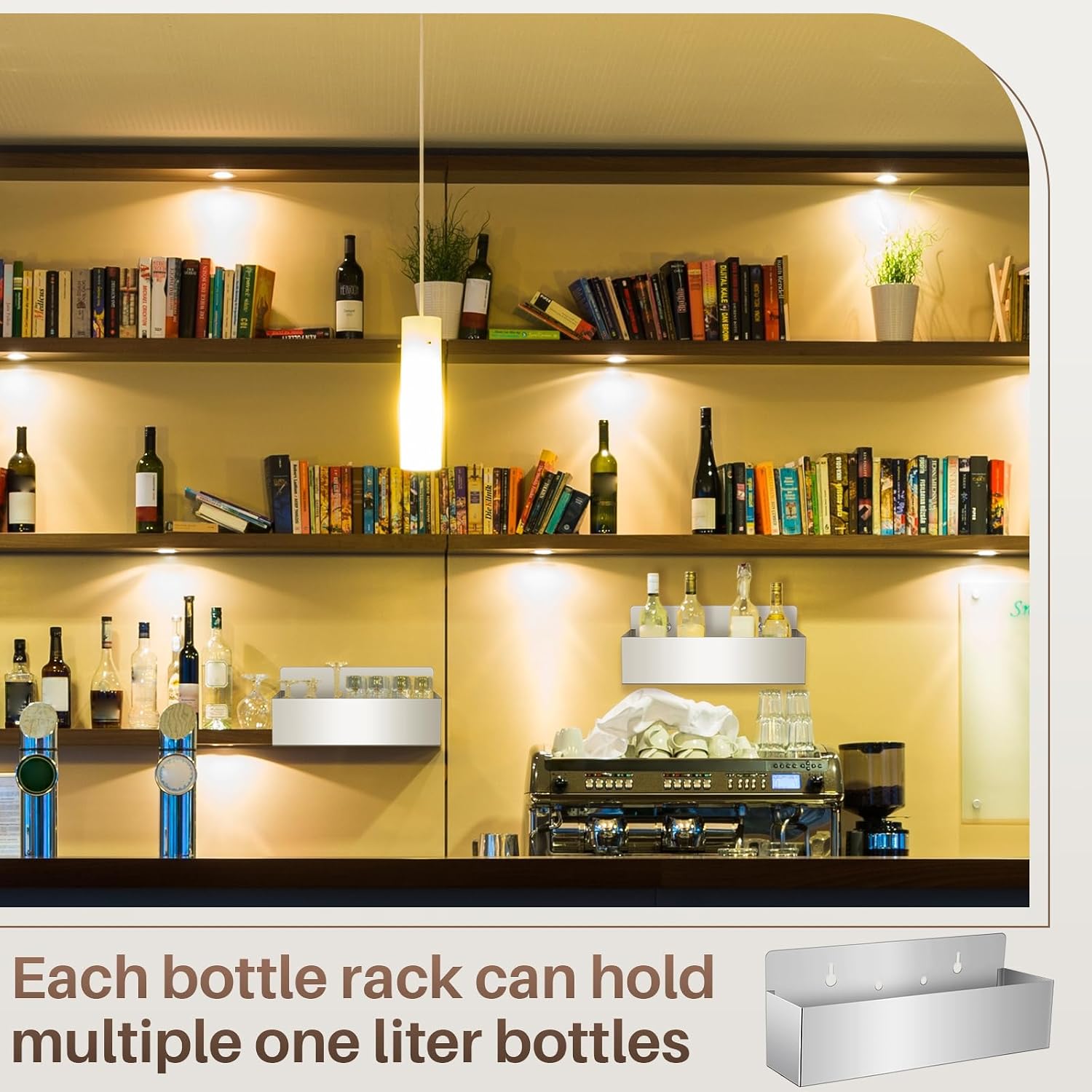 2 Pieces 15 Inch Single Speed Rail Stainless Steel Liquor Bottle Holder Wall Mounted Spray Bottle Rack Drink Rail Shelf For Bars, Silver