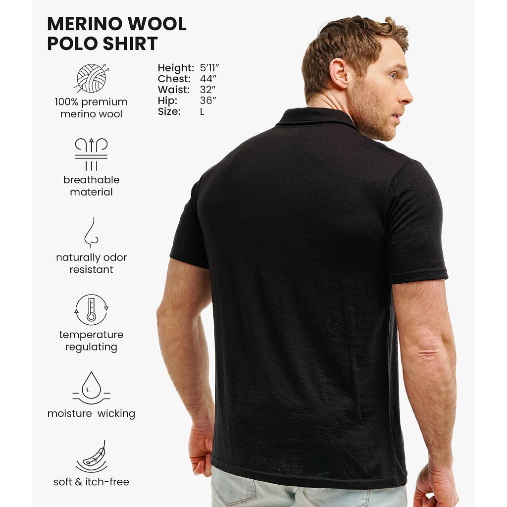 Merino Wool Polo Shirt Men - Anti-Odor 100% Merino Wool Shirts For Men Short Sleeve And Long Sleeve Breathable Polo
