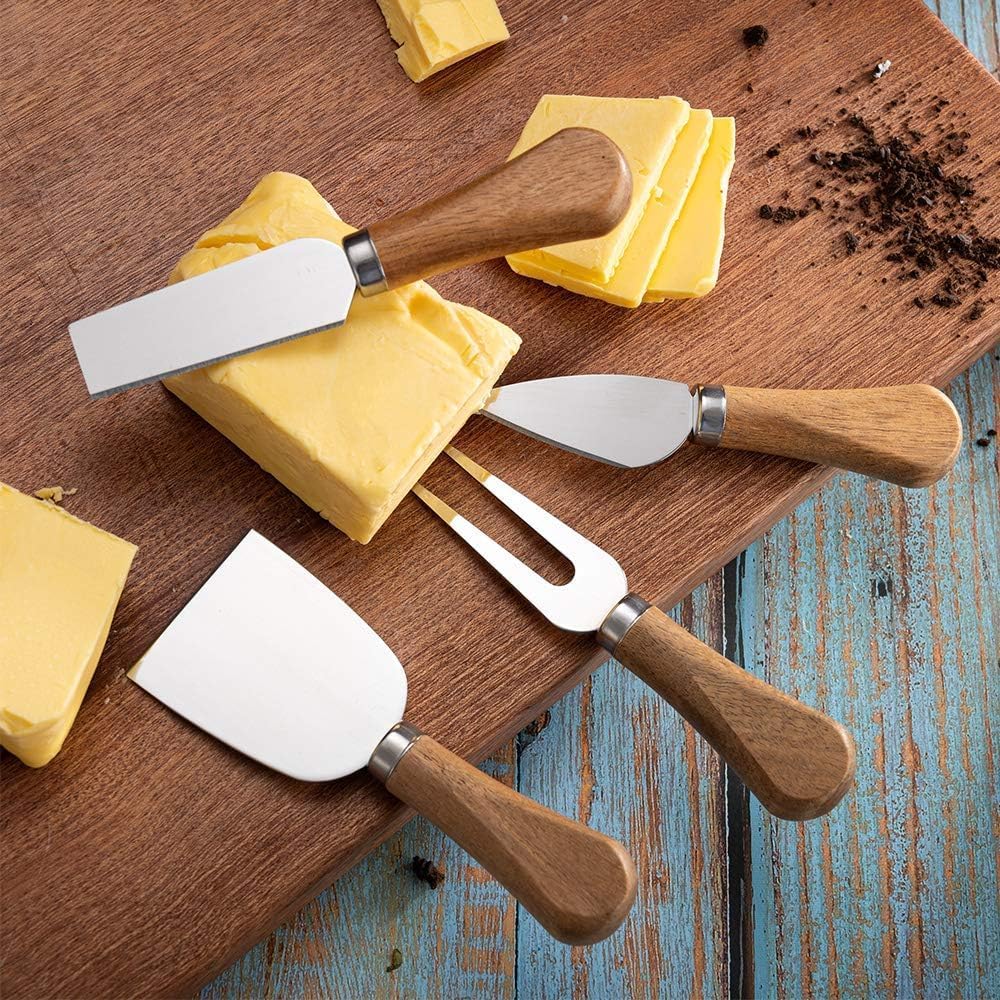 6 Piece Cheese Knives Set with Wooden Handle, Mini Steel Stainless Cheese knife set for Charcuterie and Cheese spread, Perfect for Cheese Slicer and Butter Cutter (Cheese Knife Set-6)