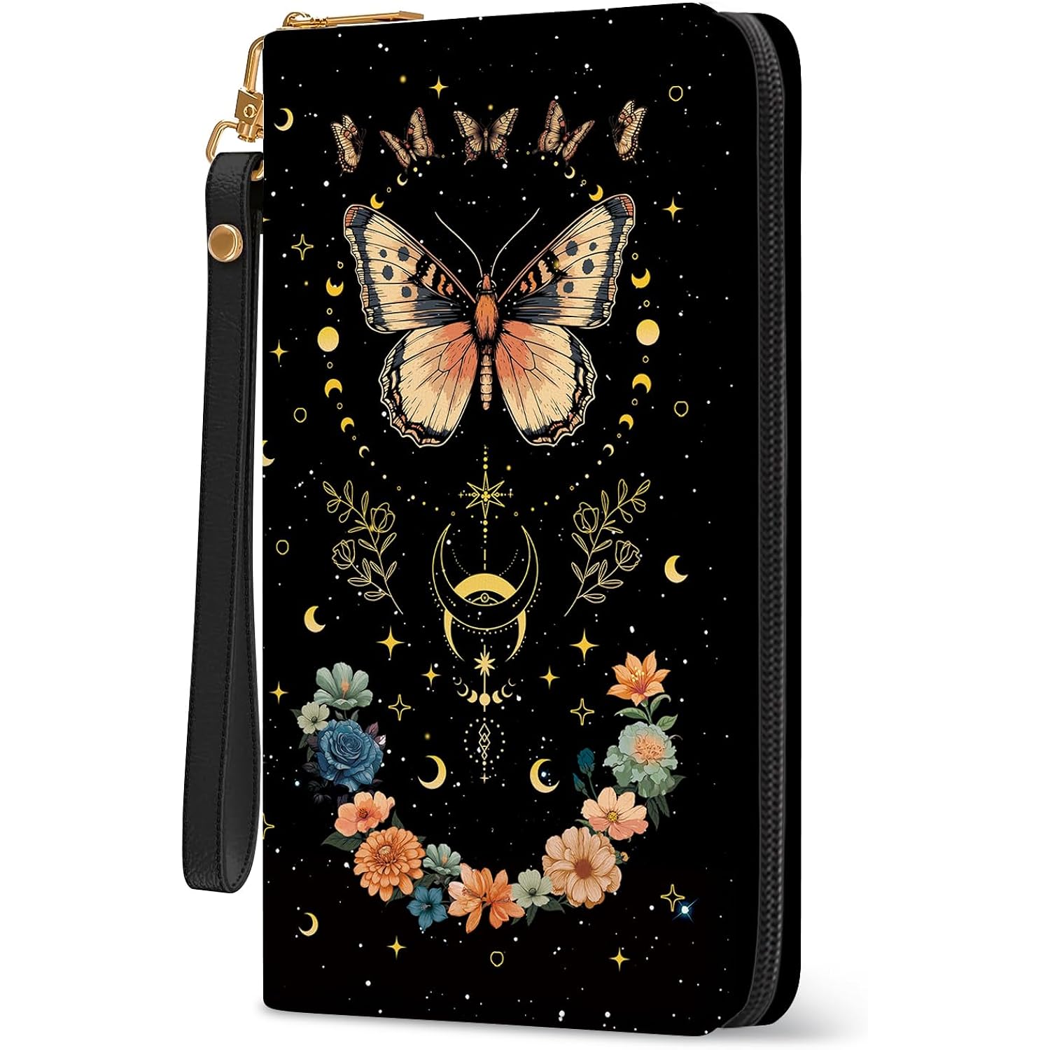 Butterfly Flowers Womens Wallet, RFID Blocking Wallets for Women, ButterflyFloral Ladies Purse with Zip Around Credit Card Holder and 10 Card Slots & ID Window, Large Capacity Clutch Christmas Gift