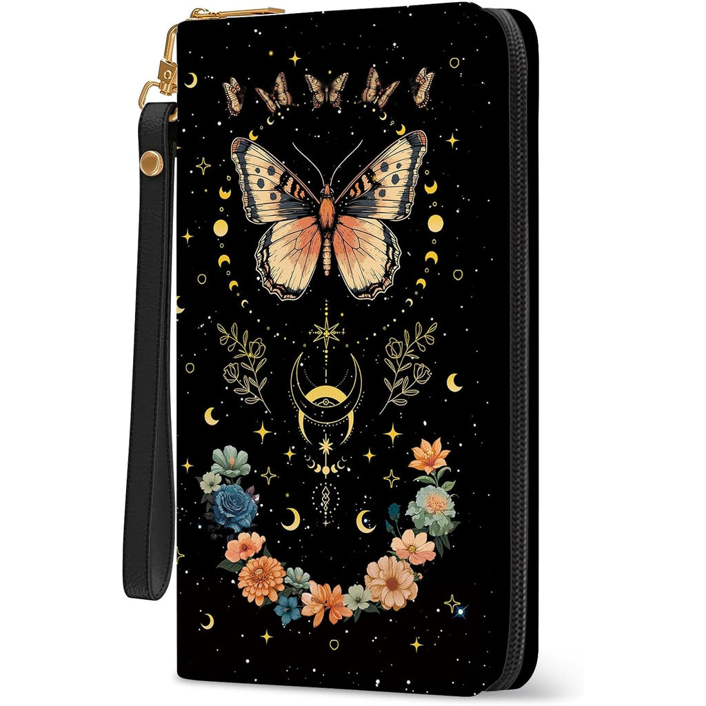 Butterfly Flowers Womens Wallet, RFID Blocking Wallets for Women, ButterflyFloral Ladies Purse with Zip Around Credit Card Holder and 10 Card Slots & ID Window, Large Capacity Clutch Christmas Gift