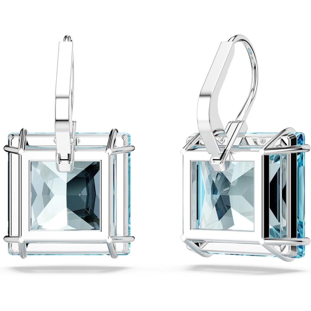 Swarovski Millenia Earrings, Square cut crystal, Blue, Rhodium plated