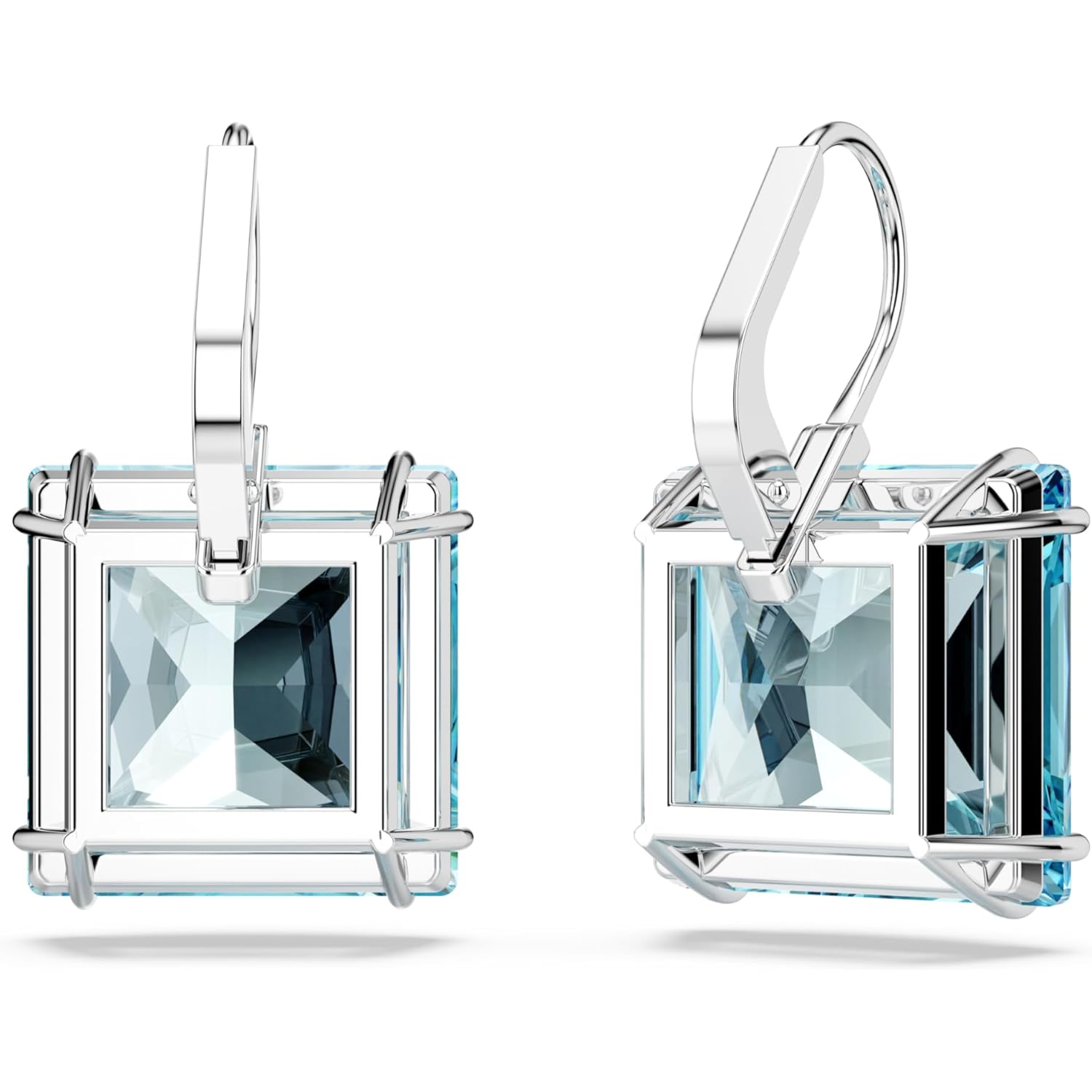 Swarovski Millenia Earrings, Square cut crystal, Blue, Rhodium plated