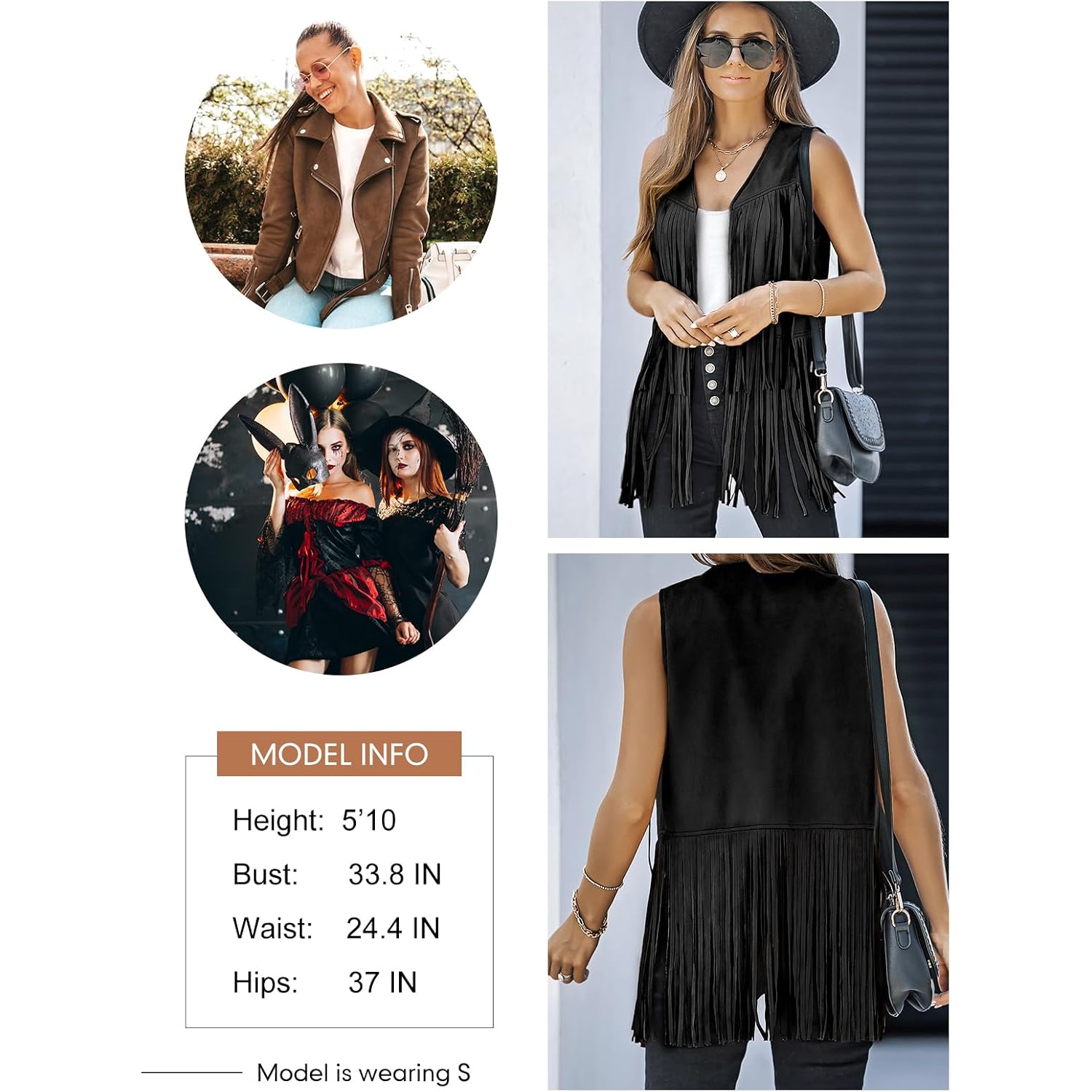 Dokotoo Womens Fringe Vest 70S Hippie Costume Sleeveless Cowgirl Western Outfits Faux Suede Tassel Leather Outerwear